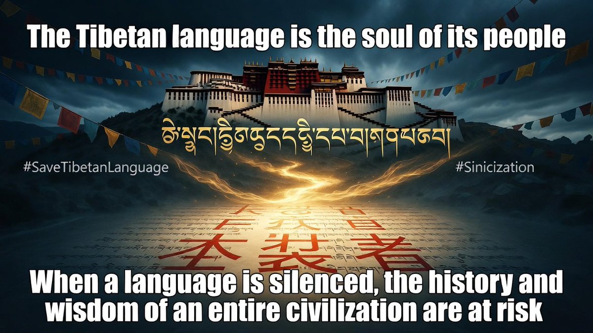 Lhamo00071's tweet photo. The Tibetan language is the soul of its people, yet it’s being pushed out of schools and offices in favor of Mandarin. When a language is silenced, the history and wisdom of an entire civilization are at risk.
#SaveTibetanLanguage #Sinicization https://t.co/tLtSGdj2nC