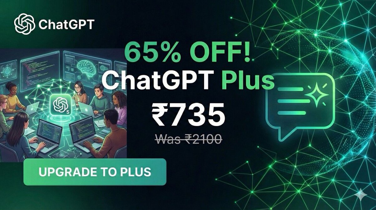 AkshayiWeb's tweet image. 𝗚𝗲𝘁 𝗬𝗼𝘂𝗿 𝗢𝘄𝗻 𝗖𝗵𝗮𝘁𝗚𝗣𝗧 𝗣𝗹𝘂𝘀 𝗦𝘂𝗯𝘀𝗰𝗿𝗶𝗽𝘁𝗶𝗼𝗻

Avail the monthly subscription only at ₹735

Stay relevant with the latest AI trends by using OpenAI - search for ChatGPT on 👉 GenZDealZ[dot]ai

#ProductivityHack #TechDeals #SmartWork #StudentLife