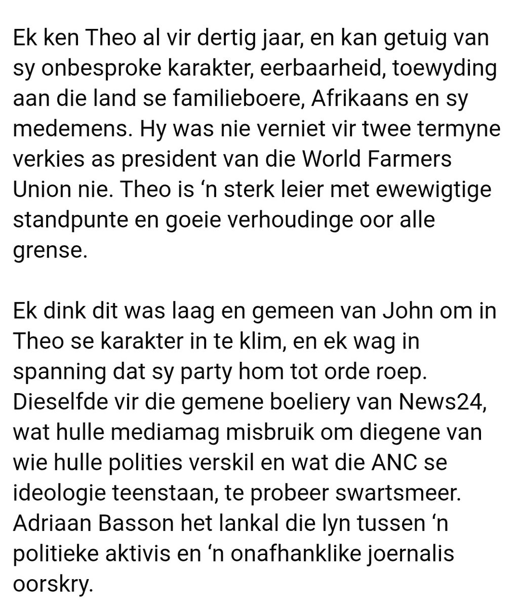 Flip Buys, Voorsitter van die Solidariteit Beweging, tree in die bresse vir <a href="/TheoDJager/">Theo de Jager</a> en vat die Minister van Landbou, John Steenhuisen, vas oor sy lae en desperate aanval teen die hoof van <a href="/Saai_org/">Saai</a>.