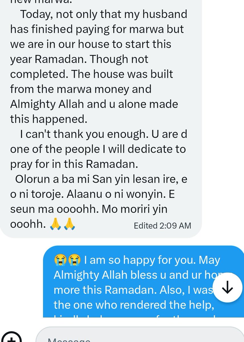 mamatii001's tweet photo. During Ramadan in 2024, she requested for help to get something to break fast and I did. She made mentioned of her business in it. I don't know, that spirit just pushed me to talk to someone about it and lo and behold, my papa sent 85k to him. Lo and behold, the husband use the money to deposit marwa instalment, got it, start driving and today, the man had settled d marwa debts and they AV moved to their uncompleted building. 😭😭
Ur little help might mean d world to someone. Don't hesitate to do it. 
This made my day!!!