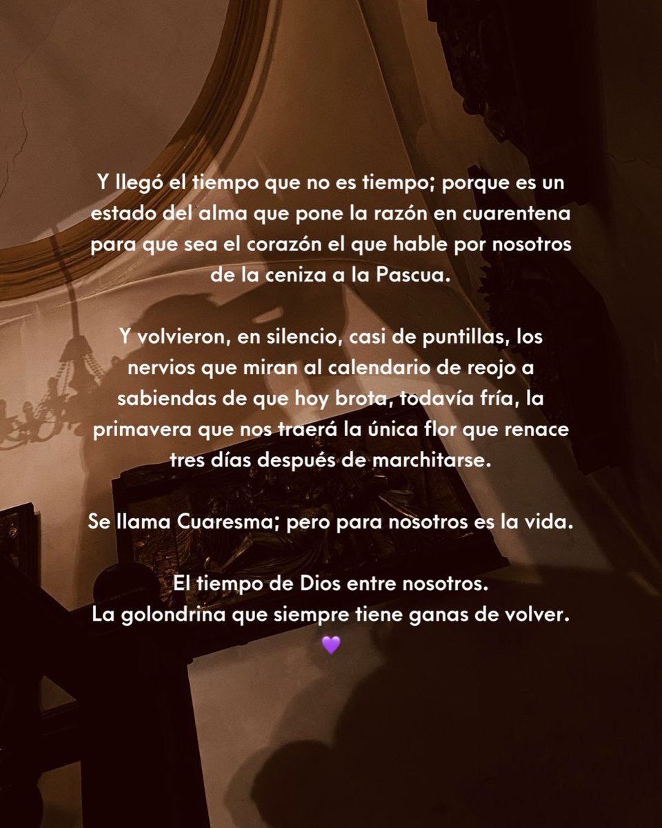 El tiempo de Dios entre nosotros.
La golondrina que siempre tiene ganas de volver.

#Cuaresma
💜
