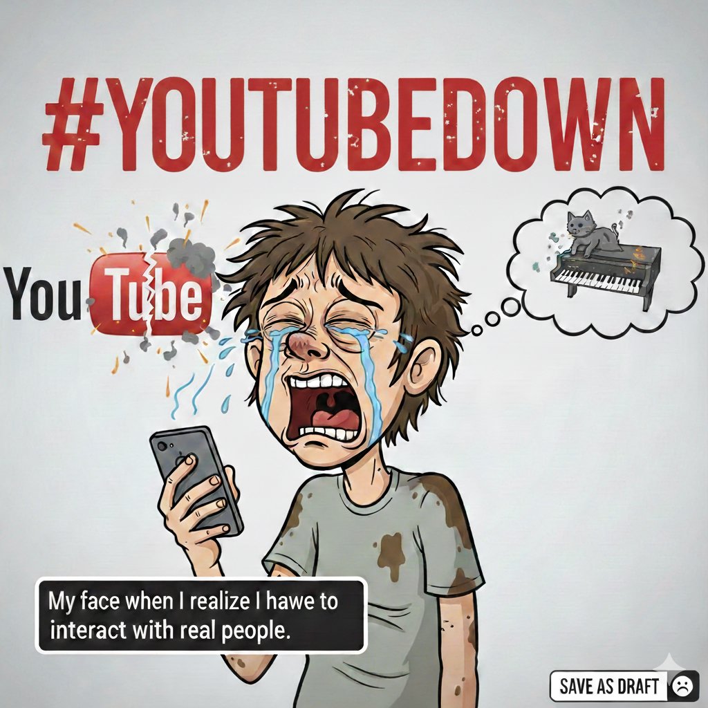 aid_stock's tweet photo. POV: You have to actually talk to your family because the servers are fried. 0/10 would not recommend. 💀
​#YouTubeDown #OfflineMode https://t.co/NyYFoUtOzZ