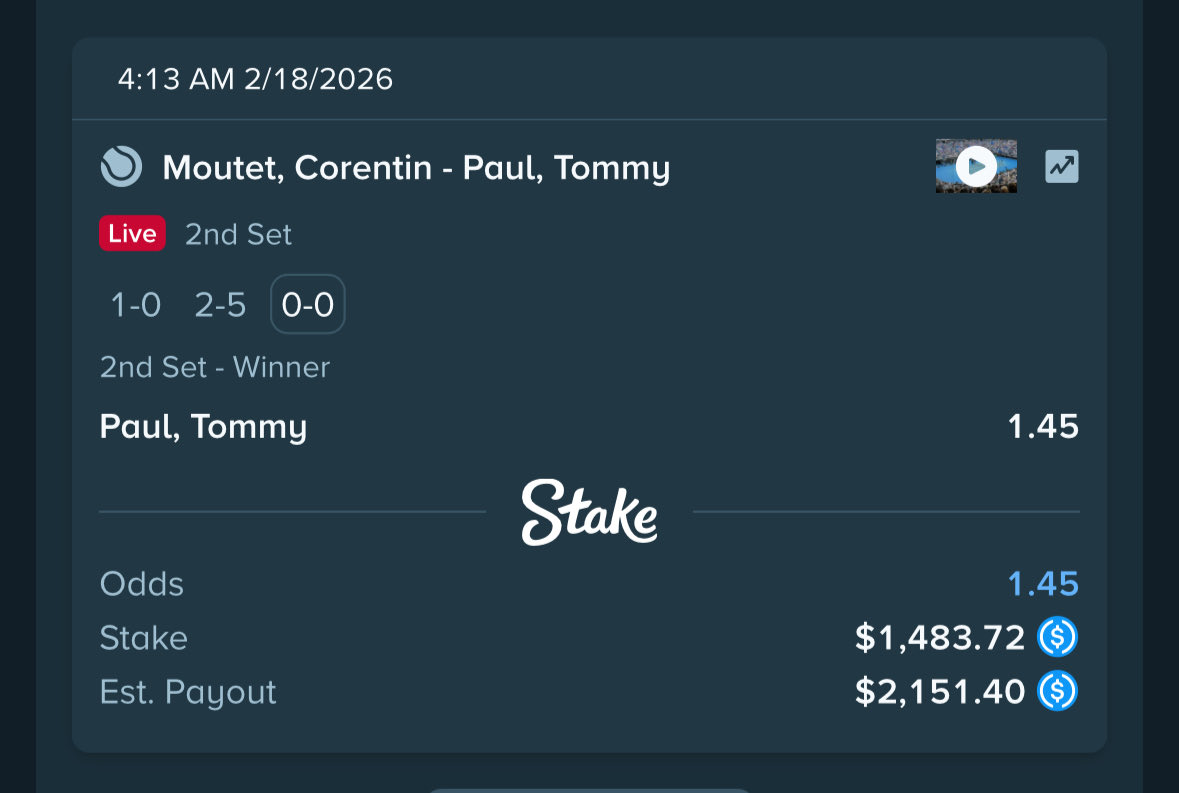 MossWard's tweet photo. Tommy Paul got Moutet in a FULL BLENDER this 2nd set 🔥

$1,483.72 on Tommy Paul to win 2nd Set for a $2,151.40 payout at Delray Beach Open https://t.co/vQvGxtZMqF