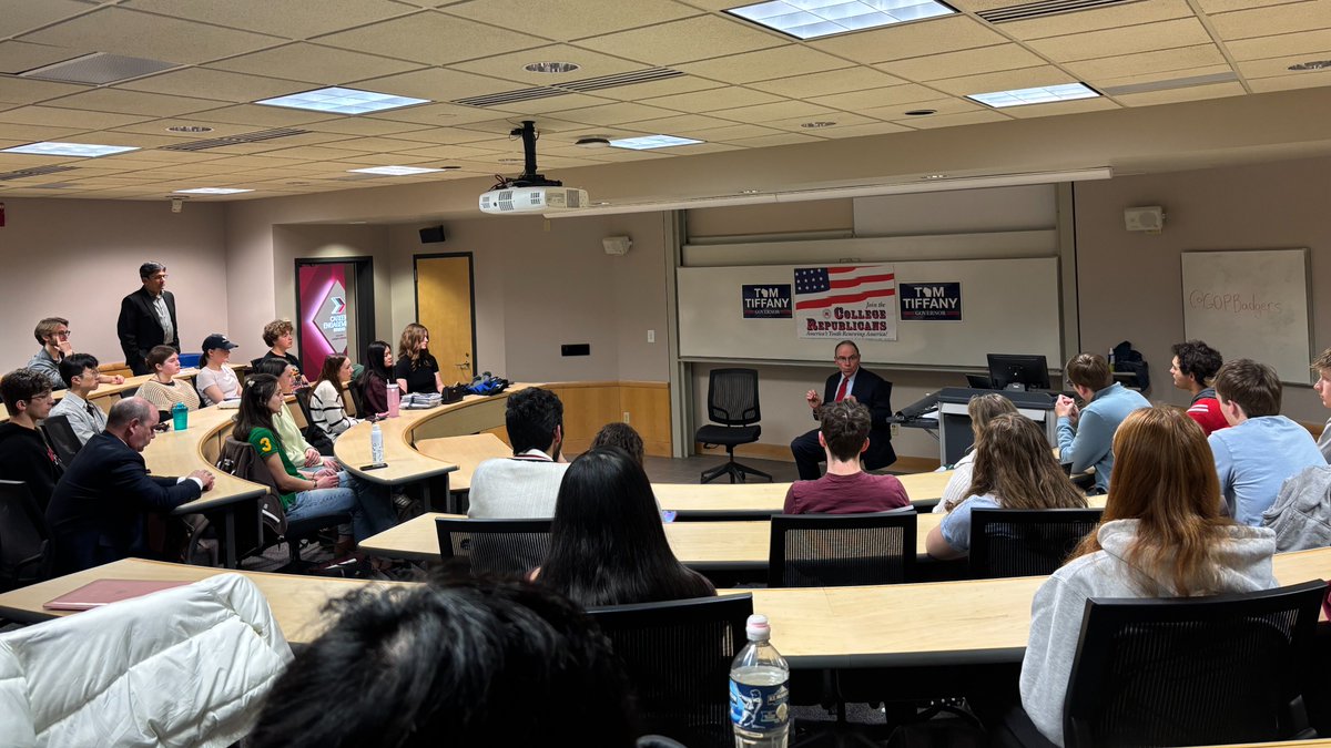 GOPBadgers's tweet photo. A huge thank you to @TomTiffanyWI for coming to UW-Madison today! Our members had a great time hearing about your vision for the state. https://t.co/w8Ol1ONhD5