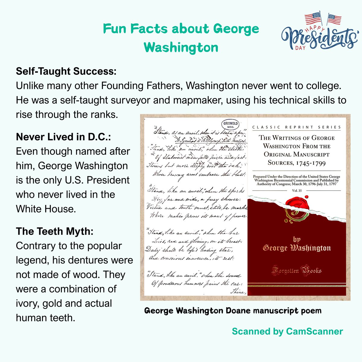CamScanner's tweet image. From George Washington’s meticulous manuscripts to today’s digital archives. Let's celebrate Presidents' Day by organizing your files with CamScanner! #camscanner #scannerapp #saveimportantdocsincamscanner #PresidentsDay #Washington