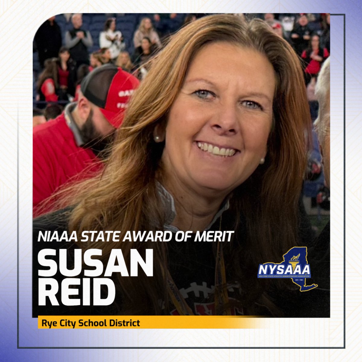Susan Reid from Rye in Chapter 1 is this years NIAAA State Award of Merit honoree.  Sue has been a force in the NYSAAA as a Past-President and chapter rep.  Her presidency brought forth the beginnings of needed change to the organization and her commitment to kids is unmatched.