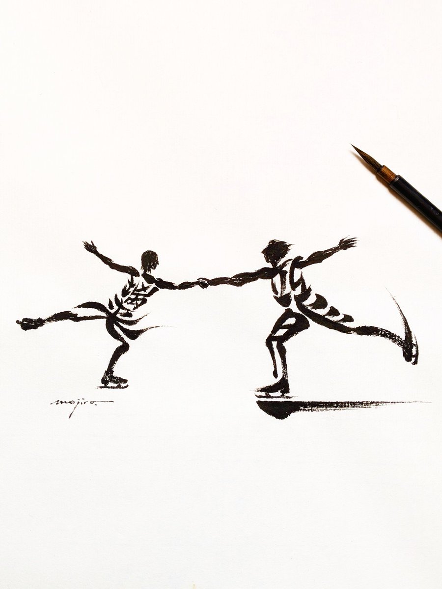 982ra1's tweet image. 「璃来龍一」の文字で
フィギュアスケートペア演技を
描きました
#りくりゅう #フィギュアスケート
#金メダル