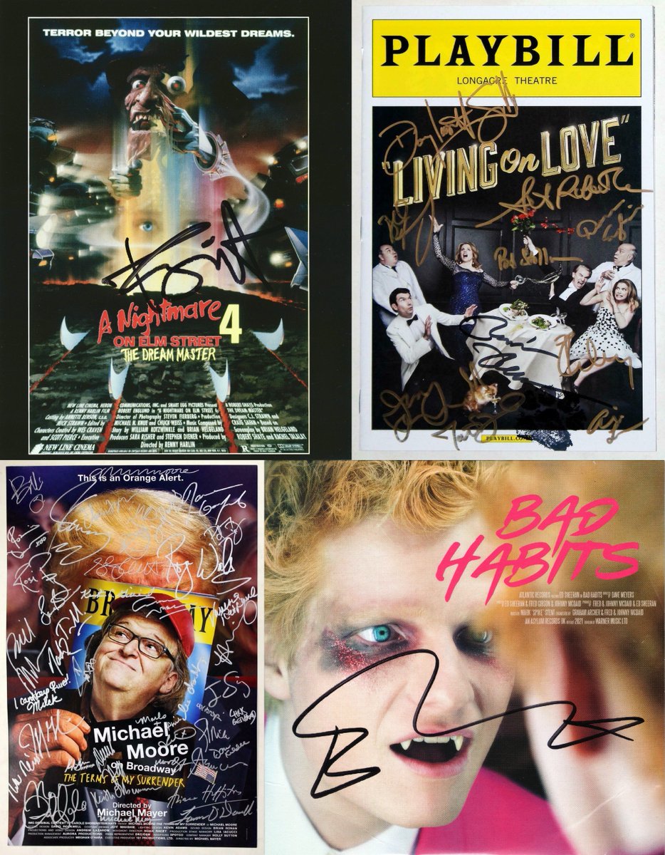 staytoonedfolks's tweet image. Wishing the happiest of birthdays to Elm Street alumni @Knighttues, @MrJerryOC, @billiejoe of @GreenDay, and @edsheeran! 🎂❤️
All autographs are from our collection.
#TuesdayKnight #ElmStreet #TheDreamMaster #JerryOConnell #BillieJoeArmstrong #BroadwayCares #EdSheeran #BadHabits