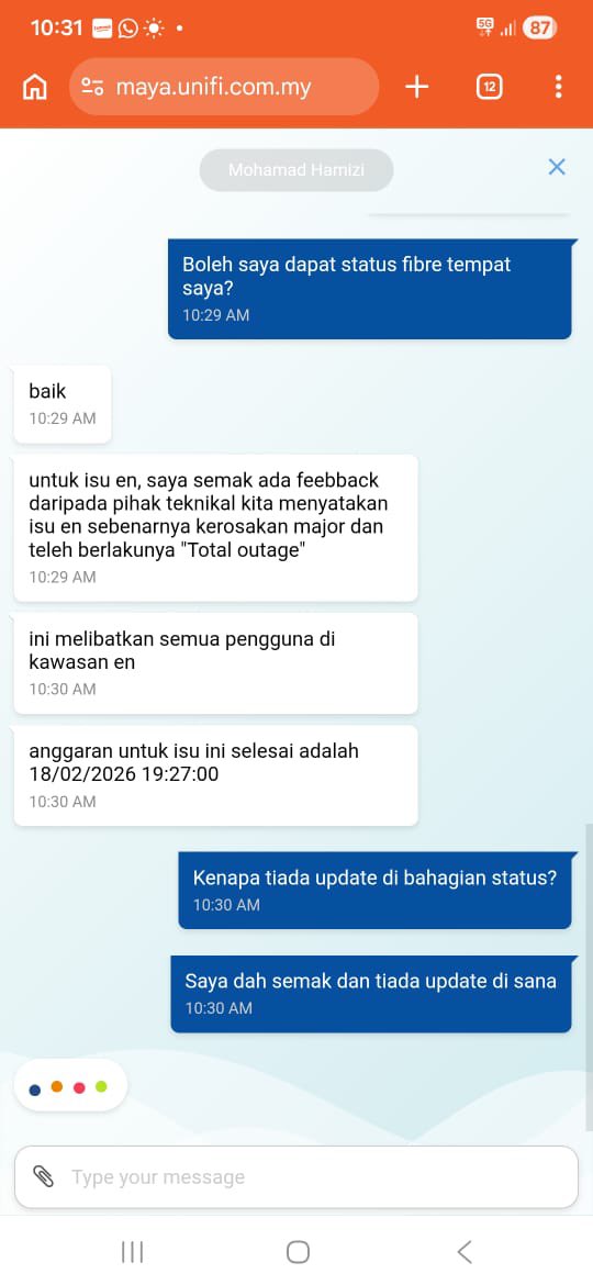 aimnsyd's tweet photo. @unifi why tak update status service outage kat website? (Shah Alam) https://t.co/tPiX7UAVMn