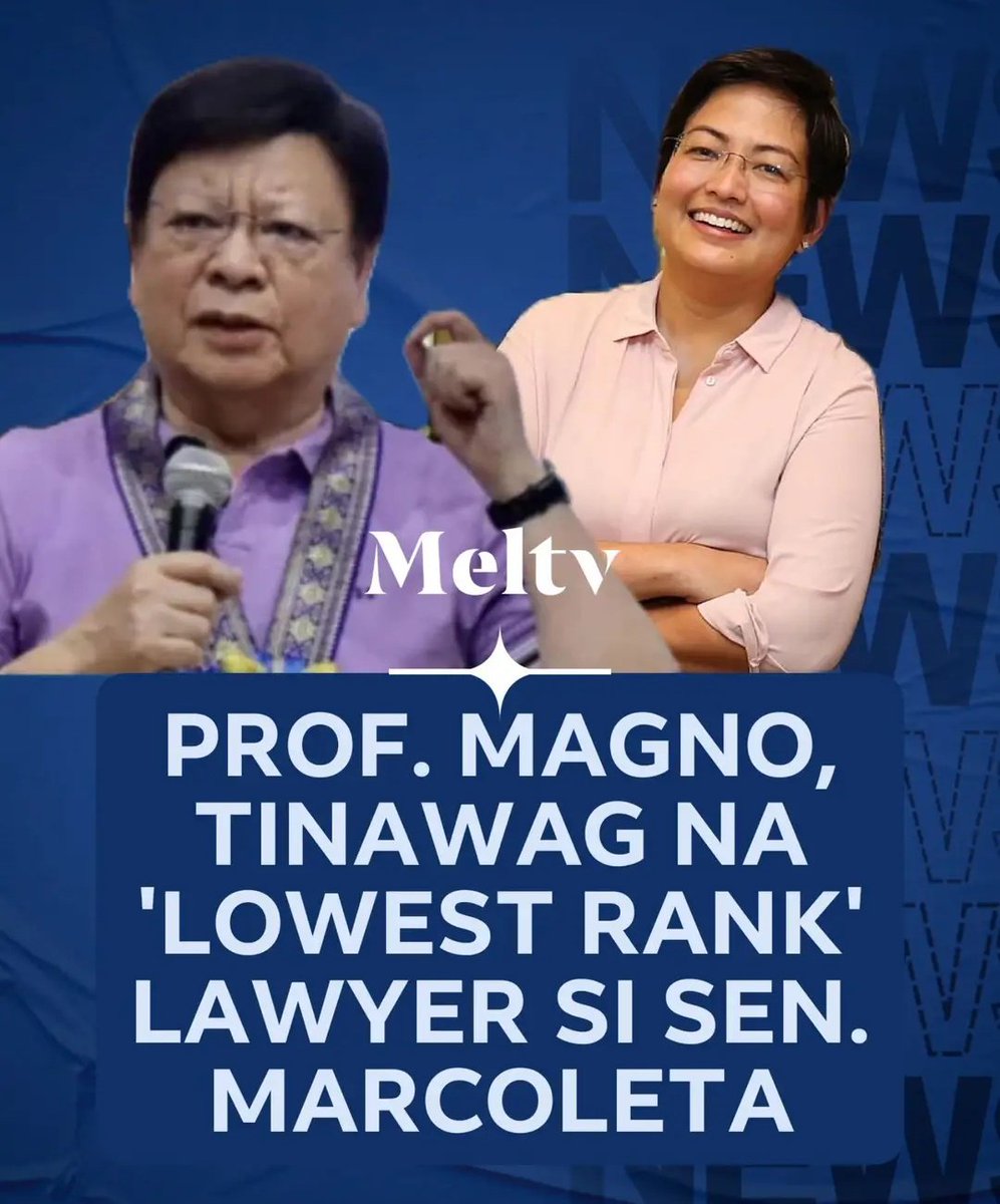 Nagsalita si Cielo Magno na lowest rank economist. Sama ka sa debate Magno para malaman mo kung lowest rank lawyer nga si Marcoleta. Style ninyo ni Carpio bulok. Ganyan ginagawa ng mga taong hindi kaya ang kalaban..Ang insultuhin na lang nila mga kalaban nila