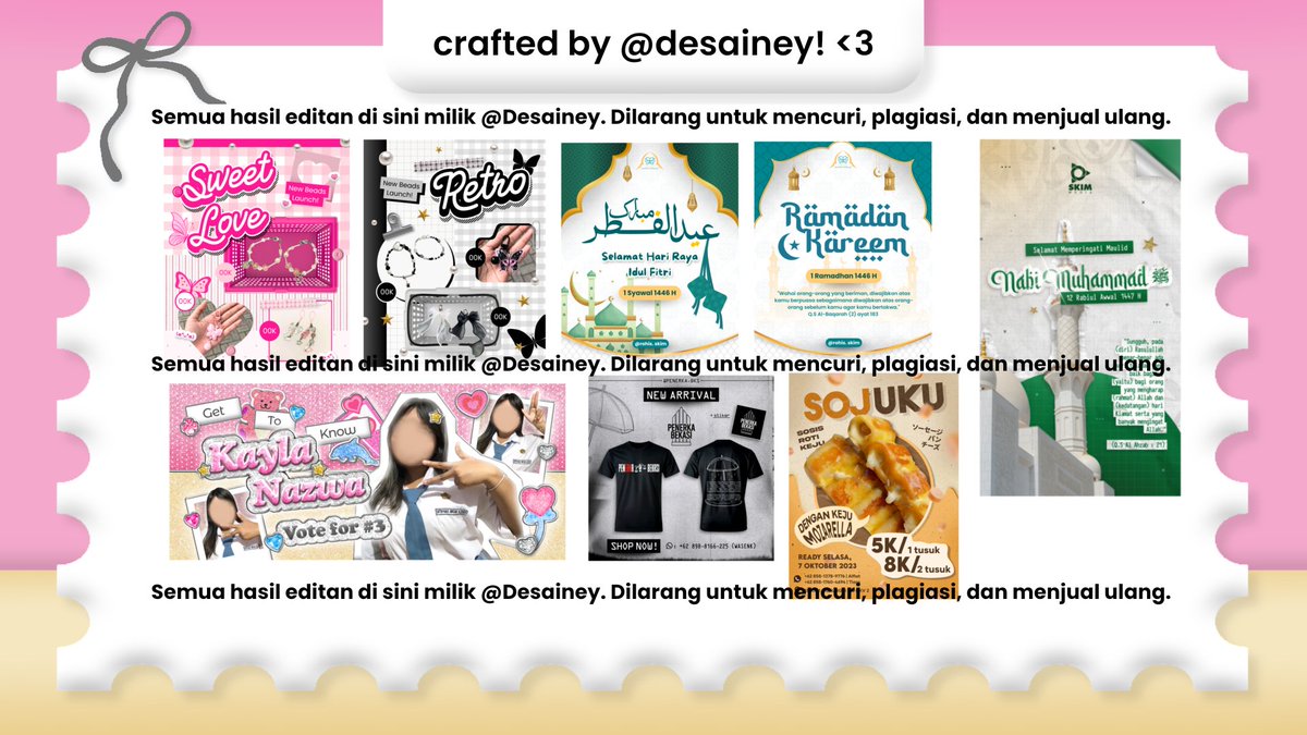 kakyurii's tweet photo. Haii! kamu lagi butuh :
- Jasa desain poster / infografis
- Jasa edit video iklan / pendidikan
- Jasa animasi / motion graphic ? 

Triing! 🪄𖹭 aku hadir untuk membantu ˃ᴗ ˂
ORDER? KLIK WA DI BIO : https://t.co/xHQ81cmOZu
#zonauang https://t.co/uXYRGOTERr