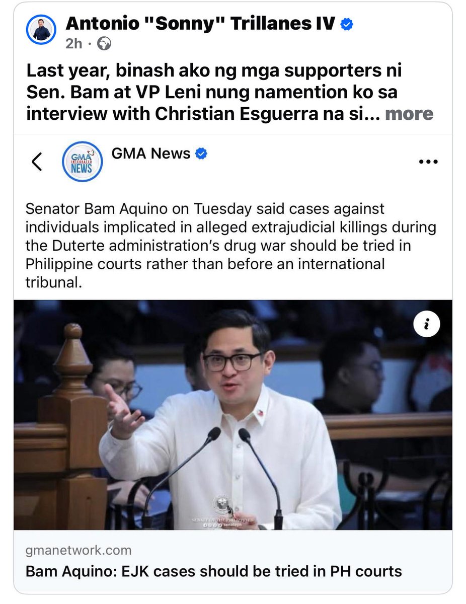 RichHeydarian's tweet photo. In fairness, Senator Bam said “Ideally”…  yet, given the importance of (and the immense effort and sacrifices that paved the way for) the ICC trial next week, the timing of this statement is NOT IDEAL — nor obviously OUR JUSTICE system… so Sen Bam needs to be more judicious and perhaps expound on this more. 

PS: I rather have Sen @kikopangilinan among progressive senators to take lead on this given his human rights expertise. I also emphasize the need to keep a united front!!!
