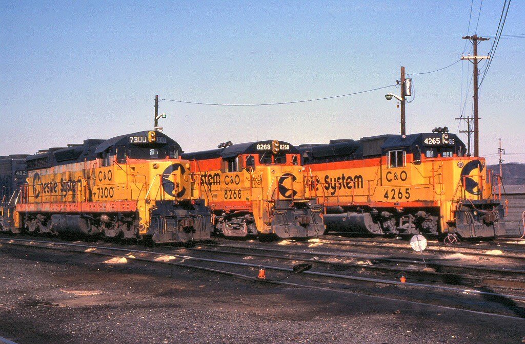 Chessie System power await their future assignments at Russell, Kentucky during January of 1983. Rob Kitchen photo.

american-rails.com/chessie.html