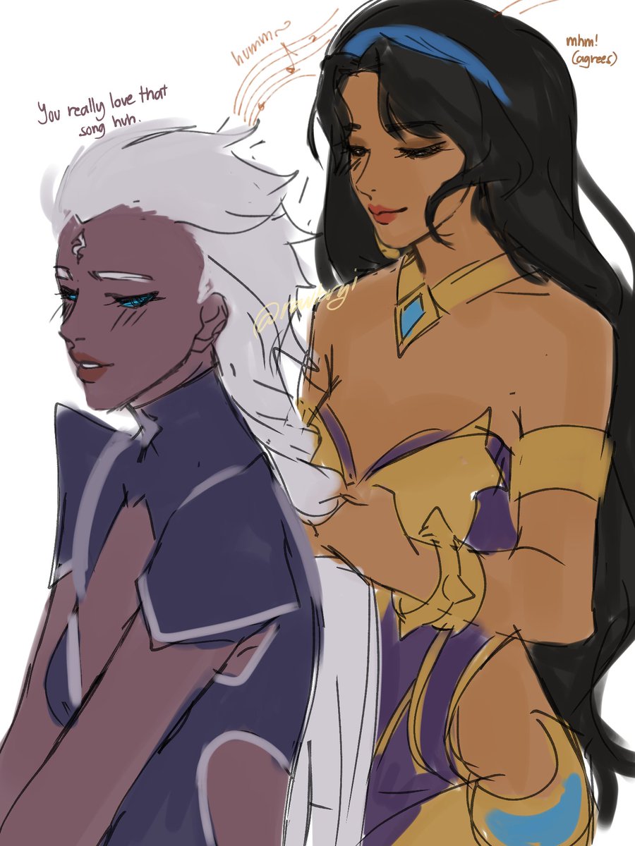 I had to doodle my hc of em where esme is the one doing karrie's braids while she humms in a song....
#esmerrie #mlbb #karrie #esmeralda