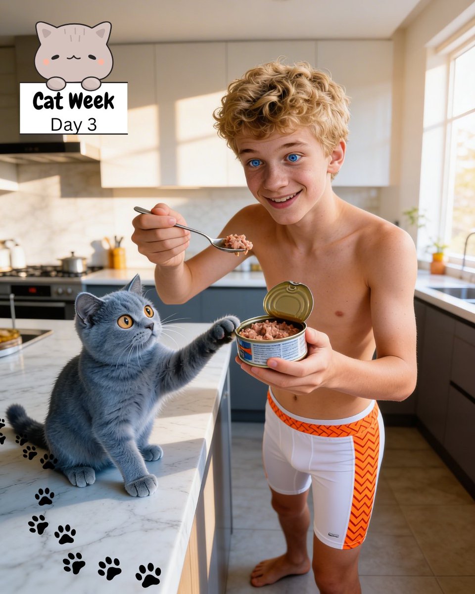 FinnArlow's tweet photo. Cat Week Day 3 - Die Raubtierfütterung 🍗🐈  

#catweek #feedingtime #fütterung #dramaqueen #hungrigekatze #cat #menandcats #britishshorthair #bkh #cutenessoverload #AIArtist #AIModel #VirtualInfluencer #AIBoy #aiart #gay #gaycute #cute #cuteboy #boy #twink #gayai #gayart #male https://t.co/ZQpBIs5Zw8