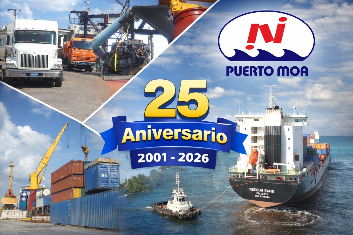 Este 11 de abril no solo celebramos un aniversario, celebramos un cuarto de siglo de historias, esfuerzos compartidos y logros imbatibles.
¡Gracias por ser parte fundamental de esta gran travesía! 🌊✨
​#25Aniversario #PuertoMoa #OrgulloPortuario #SeguimosAvanzando #GenteQueSuma