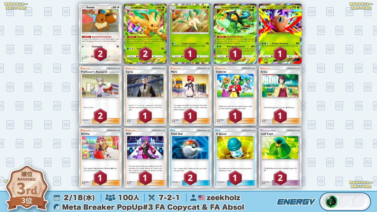 🌏 ポケポケ 大会結果｜2/18(水) 🌏 「メガカイロスex」採用の
