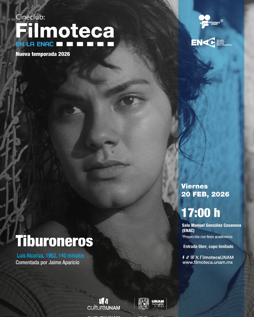 ✨️Cineclub Filmoteca en la <a href="/enacunam/">Escuela Nacional de Artes Cinematográficas UNAM</a>.

Además de ser considerado el mejor tiburonero del lugar, Aurelio es un buen hombre que envía dinero a su familia.

🎬'Tiburoneros' (Luis Alcoriza, 1962)
🗓️20feb | 17h
📍Sala Manuel González Casanova
#EntradaLibre con fines académicos.