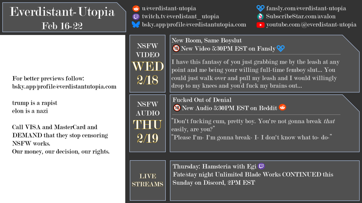 ~🏰Avalon Weekly🏰~
This week:
New recording setup for videos~!
Also, [MM4A] on Reddit this Thursday~
Finishing Unlimited Blade Works this Sunday :)