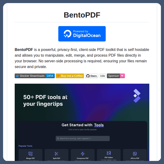 tom_doerr's tweet photo. PDF toolkit with client-side processing in the browser

https://t.co/awD5MnEpOp https://t.co/EHoRalclCw