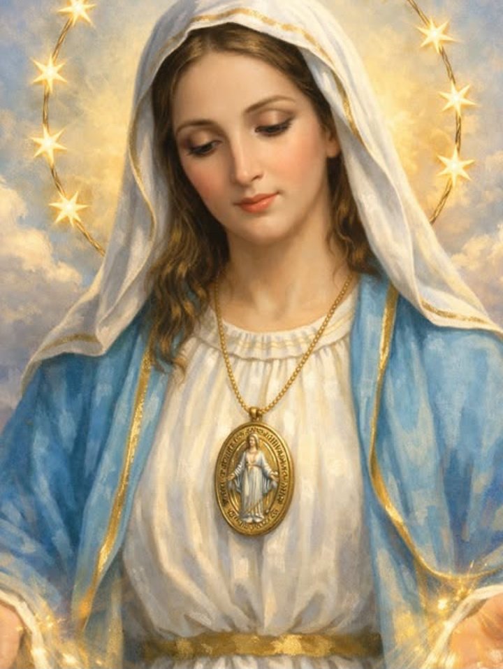 ✝️ Dios te salve, María, 
llena eres de gracia;
el Señor es contigo.
Bendita Tú eres 
entre todas las mujeres,
y bendito es el fruto de tu vientre, Jesús. 

Santa María, Madre de Dios,
ruega por nosotros, pecadores,
ahora y en la hora de nuestra muerte. Amén 🙏