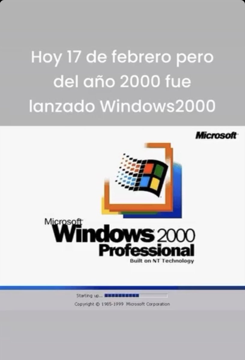 ConceptoNET's tweet photo. Windows 2000 (antiguamente denominado Windows NT 5.0 en su fase de desarrollo) ha sido la quinta versión descontinuada de Microsoft Windows NT que se puso en circulación el 17 de febrero de 2000 con un cambio de nombre para su sistema NT. Así, Windows NT 5.0 https://t.co/Q17RH0nDn1