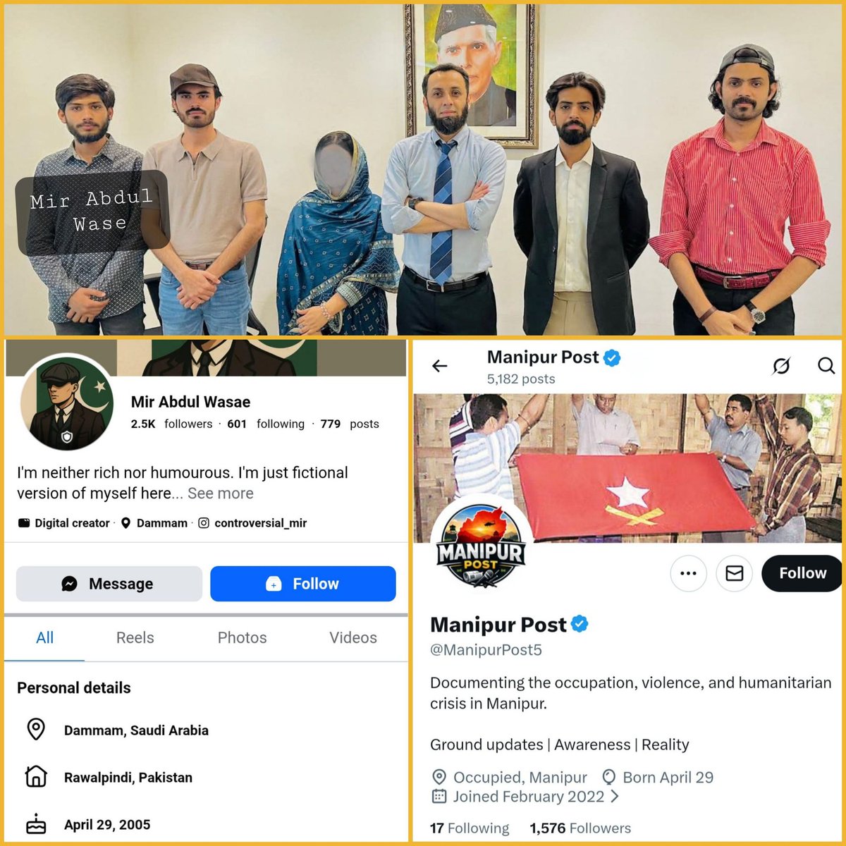 SilentBriefHQ1's tweet photo. Manipur Post's X account is reportedly operated by Mir Abdul Wasae of "Team Digital Creators." The agency is led by Asim Rehmani (+92/Pakistan) and allegedly funded by Attaullah Tarar to push coordinated narratives. ๐จ๐ป #ManipurPost #Exposed #DigitalInfluence https://t.co/WmTkhXYheW