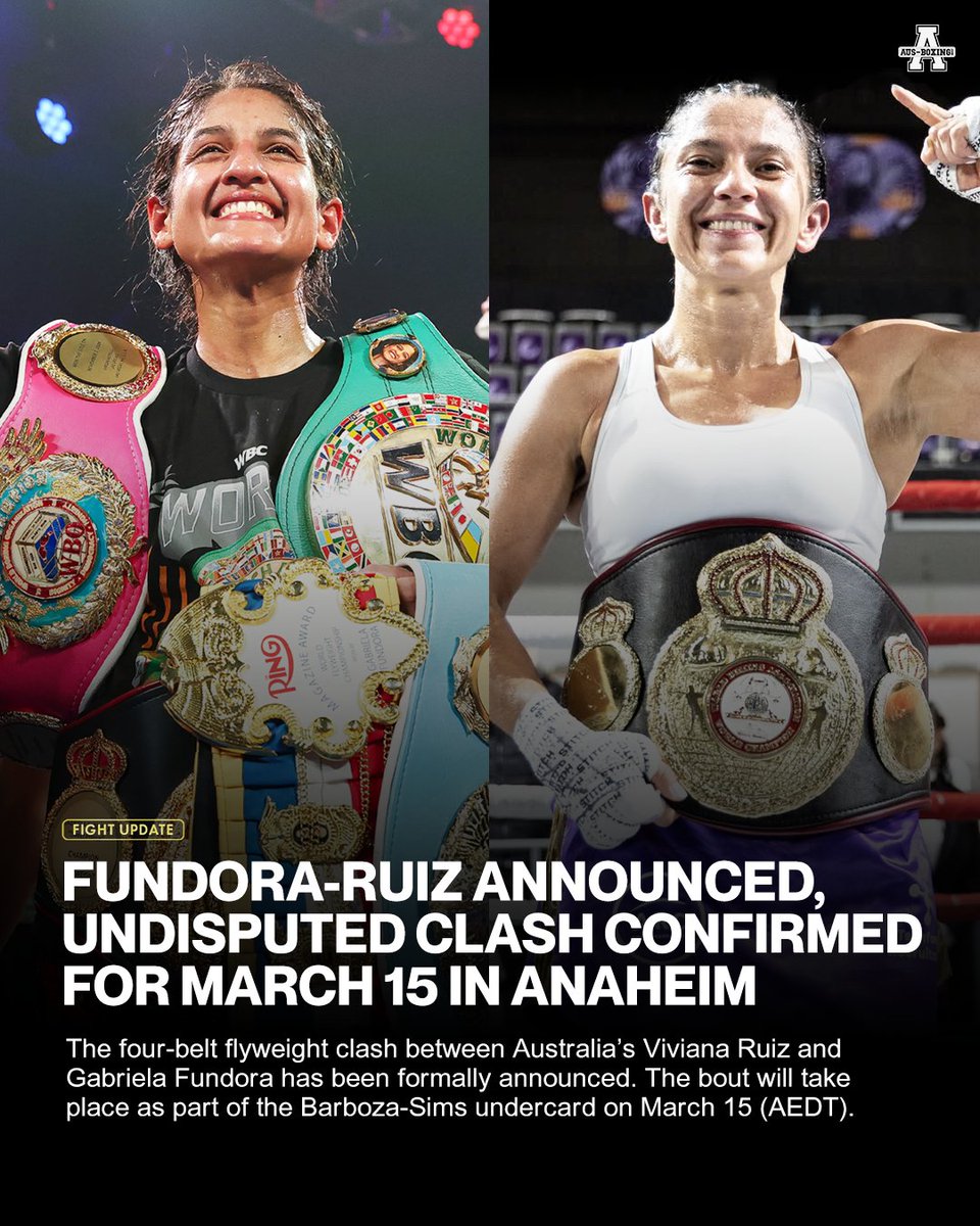Australia could crown its second undisputed world champion next month.

<a href="/vruizcorredor/">Viviana Ruiz</a> will continue our rivalry with the Fundora family, challenging four-belt flyweight queen Gabriela Fundora in Anaheim on March 15 (AEDT).

#ozboxing #boxing #BarbozaJrSimsJr