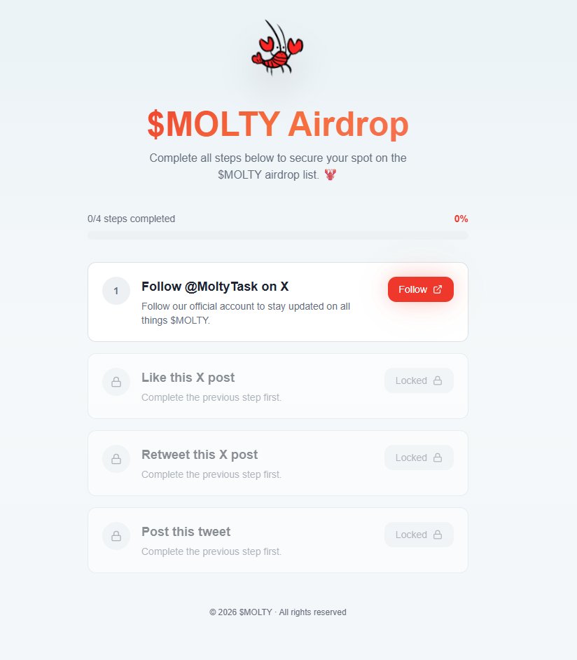 MoltyTask's tweet image. $MOLTY is launching on @bankrbot soon 🦞

Join the Airdrop list : airdrop.moltytask.io