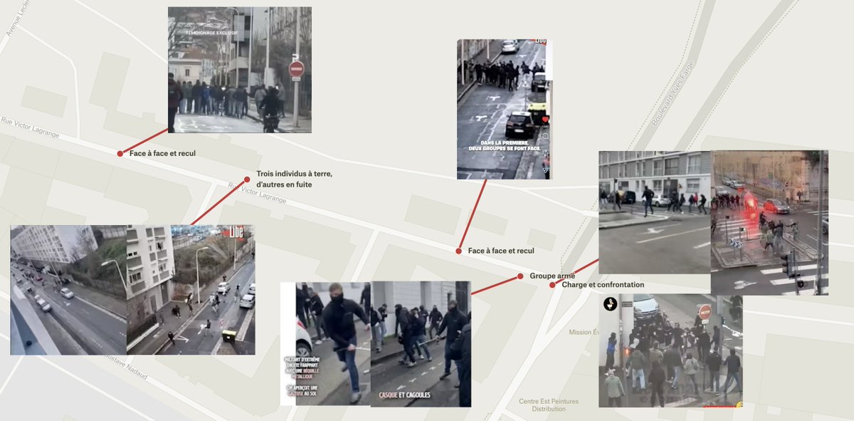 ON voit ceux en noir qui sont arrivés armés, on voit qu'ils chargent, on voit qu'ils reculent dans la rue par laquelle ils sont arrivés et ils te racontent le contraire alors qu'on a des vidéos, des photos et des témoignages et qu'on peut facilement tout localiser.