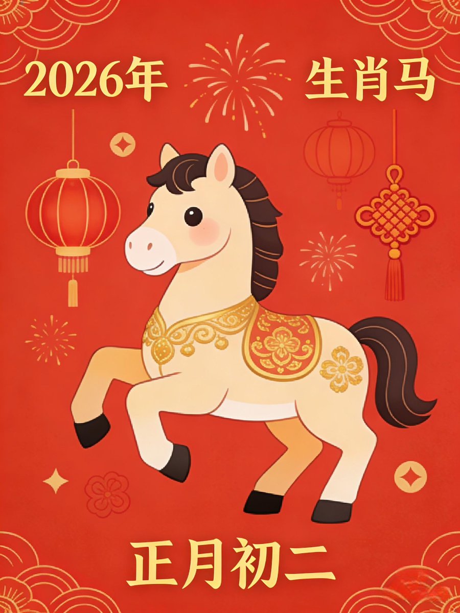 丙午马年，初二纳财。龙马精神，富贵双全！祝你开门红，路路通，财气通！