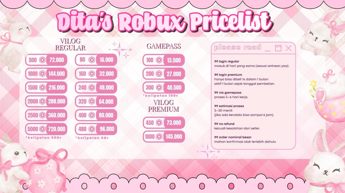 ditstoree's tweet image. Hallow guys !! yang mau jajan robux vilog &amp;amp; gamepass bowlee dm/wa aku yaww
kalau baru awalan beli robux bakal aku bantu stepnya, jadi aman yaa!!
Yuu yuuww🥰🥰🥰
Avqr avrek wa &amp;amp; testi bisa cek di bio &amp;amp; pinned yups
#zonauang #robux #roblox #zonajajan