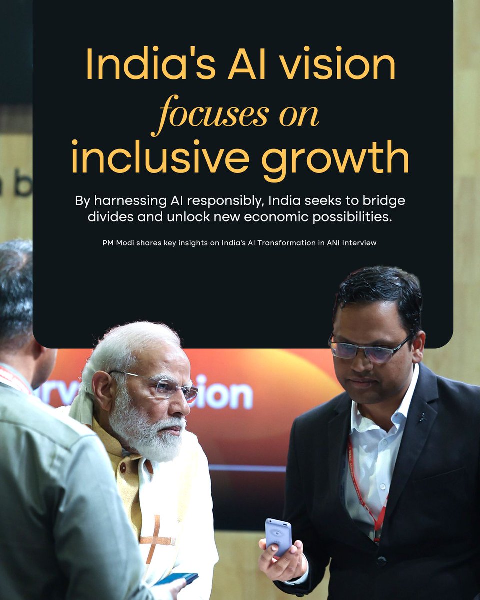 India is hosting the AI Impact Summit.

In an interview with <a href="/ANI/">ANI</a>, PM <a href="/narendramodi/">Narendra Modi</a> outlined a human-centric and Aatmanirbhar vision for AI. 

The focus: build, lead and shape the AI revolution responsibly while creating opportunities for all.

Here are the top highlights...