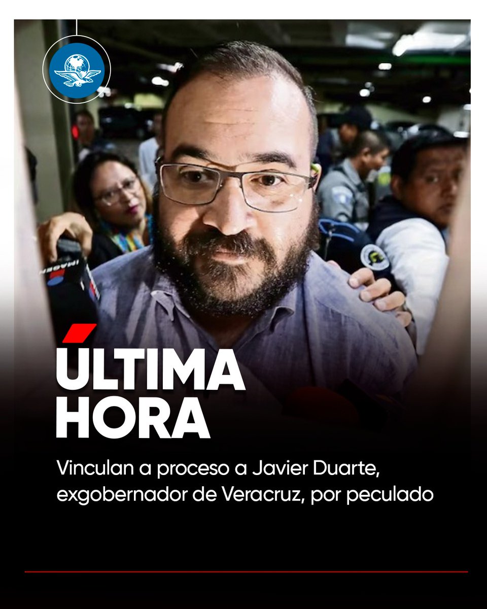 El_Universal_Mx's tweet photo. #ÚLTIMAHORA 🚨 La libertad del exgobernador de Veracruz, Javier Duarte, programada para abril, quedó en vilo después de que un Juez determinó vincularlo a proceso por su presunta responsabilidad en el delito de peculado.
https://t.co/JxnzHw7eLN https://t.co/Vq6Qqu2FuJ