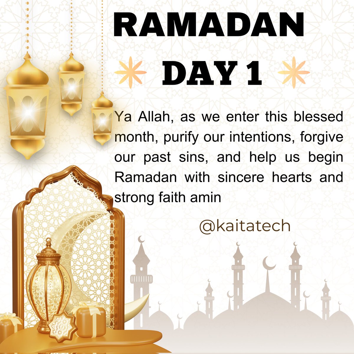 Kaitatech's tweet photo. Ya Allah, as we enter this blessed month, purify our intentions, forgive our past sins, and help us begin Ramadan with sincere hearts and strong faith amin 
#kaitatech https://t.co/JXOvB3oW7Z