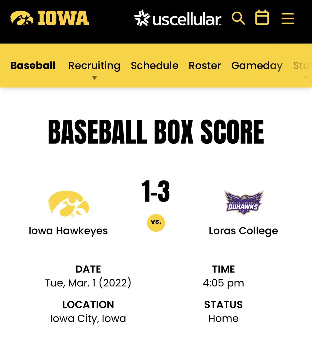 CWAGA1's tweet photo. @IowaOnBTN If you’re counting runs to set records against D3 teams then the L’s should count against your RPI when this happens https://t.co/XCFc7Nr5ur