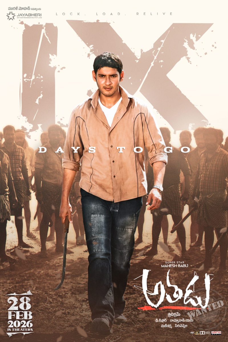 One man..One stare...One warning.

IX Days to Go 🔥

#Athadu4K RE-RELEASING On FEB 28th ⚡

Super🌟@urstrulymahesh #Trivikram <a href="/trishtrashers/">Trish</a> #ManiSharma #MuraliMohan #AthaduComeBack #Athadu