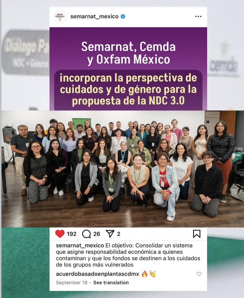 Semarnat, CEMDA y Oxfam México están incorporando la perspectiva de cuidados y de género en la propuesta de la #NDC3.0 de México, fortaleciendo una acción climática más justa, inclusiva y responsable con las personas y el planeta.