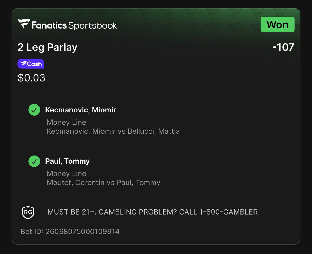 AKhan03's tweet photo. CASH IT ✅🎾 

Kecmanovic + Paul -107💰💰

Link👇to subscribe for ALL plays🔮
https://t.co/fbJuF8cwKQ 

#GamblingX | #GamblingTwitter | #ATPDelray https://t.co/IR6HZFVYlR
