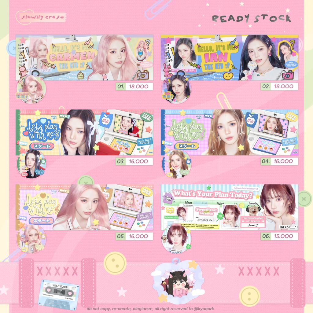 kyaqark's tweet image. Help repost, thank you 🫰🏻

Halo aku ada ready stock layout Carmen, Yuha, Juun, Ian &amp;amp; Jiwoo dengan price tertera di pict dan udah free retext, bisa langsung ditake di dm/tele iaaa

Avail resize wabis ✅
Recolor +3k

#zonauang