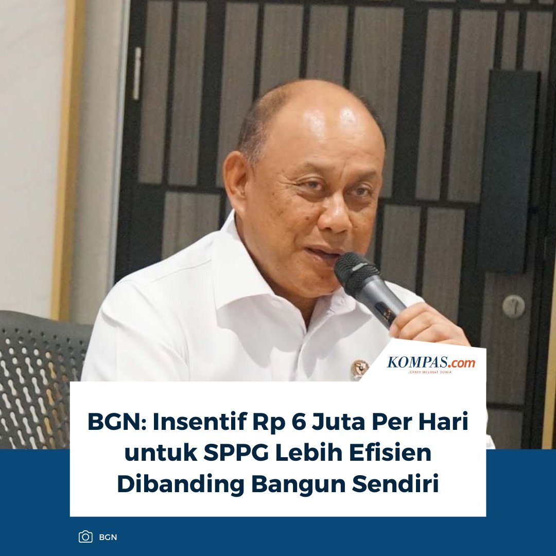 kompascom's tweet photo. Kepala BGN, Dadan Hindayana, menjelaskan bahwa insentif Rp 6 juta per hari bagi dapur SPPG lebih efisien daripada membangun fasilitas dari nol. Selain menghemat anggaran, dana tersebut merupakan bentuk apresiasi negara atas kontribusi pihak ketiga dalam mempercepat pelaksanaan program Makan Bergizi Gratis.

Baca di sini: https://t.co/ljTqAMqZZ7

~TR #MBG #BGN