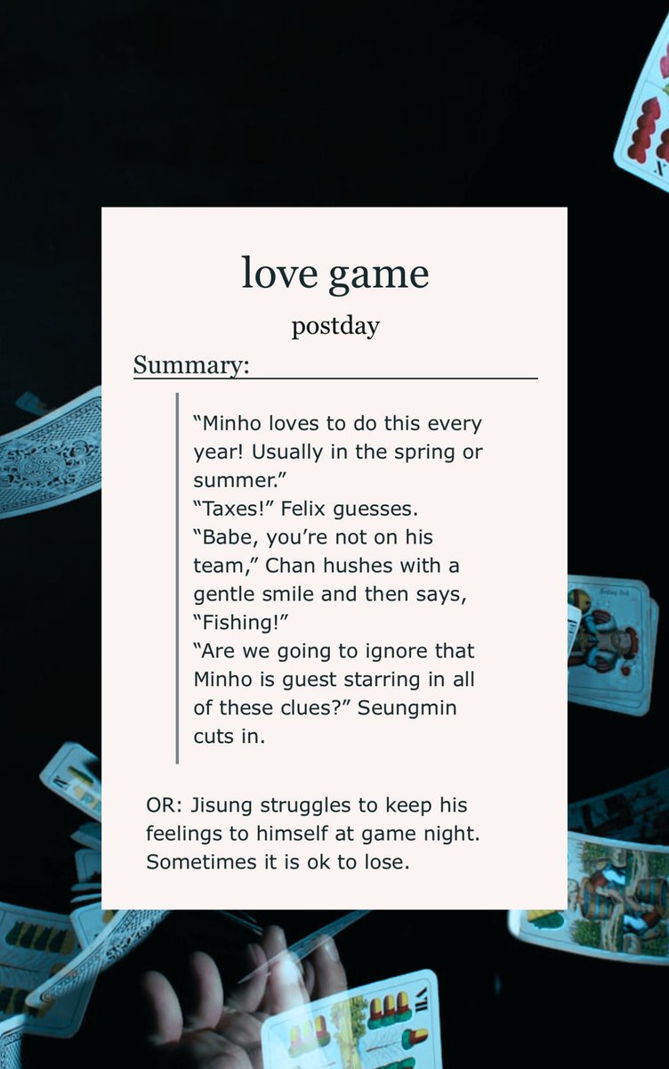 love game 

✰ written for <a href="/linolexxbian/">stinky mister bart 💌</a> 
✰ part of <a href="/ficflashdrive/">Flash Fic Drive</a>
✰ mnsvng | rated T | 2.1k words 
✰ drunk love confessions at game night