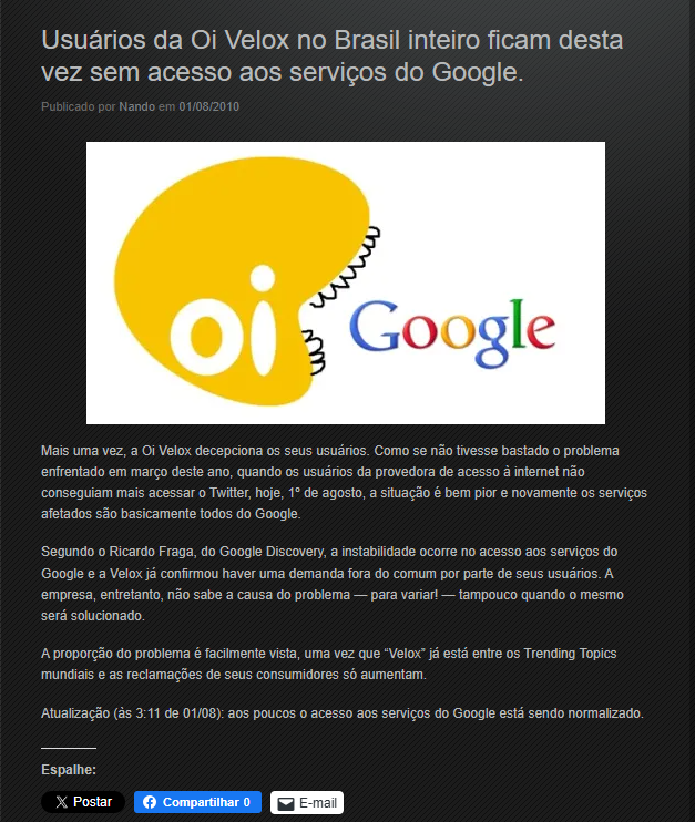 Essa queda do youtube me lembrou um acontecimento lá do início de minha carreira e, segurança da informação, como analista SOC N1...

Um dos serviços do SOC da OI na época era receber denuncias de phishing e investigar, rastrear, identificar para solicitar o BLOQUEIO DE BORDA nos