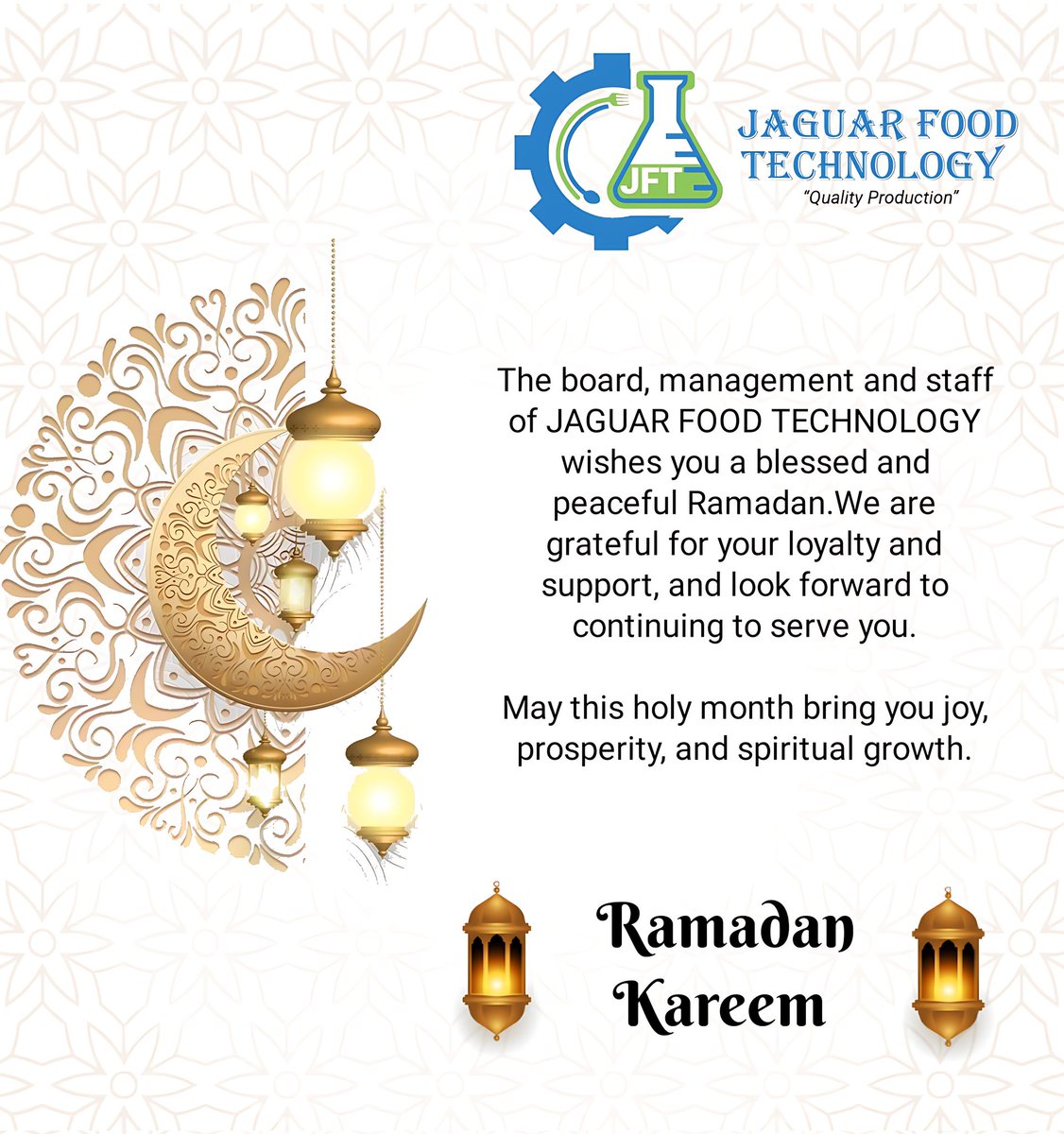 JaguarFoodtech's tweet photo. To all our Muslim brothers and sisters 
#Ramadan  #JAGUARFOODTECHNOLOGY https://t.co/Zv8kEs6emY