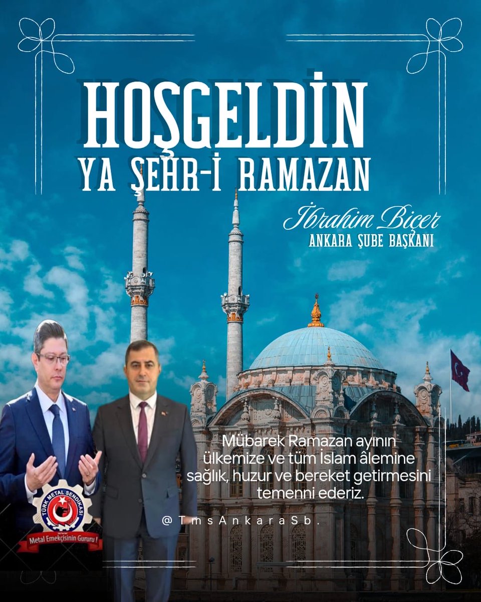 Mübarek Ramazan Ayı’nın vatanımıza, milletimize ve bütün islâm âlemine, huzur, rahmet ve bereket getirmesini temenni ediyorum.
#HoşGeldinYaŞehriRamazan
#HayırlıRamazanlar
#TmsAnkaraŞube