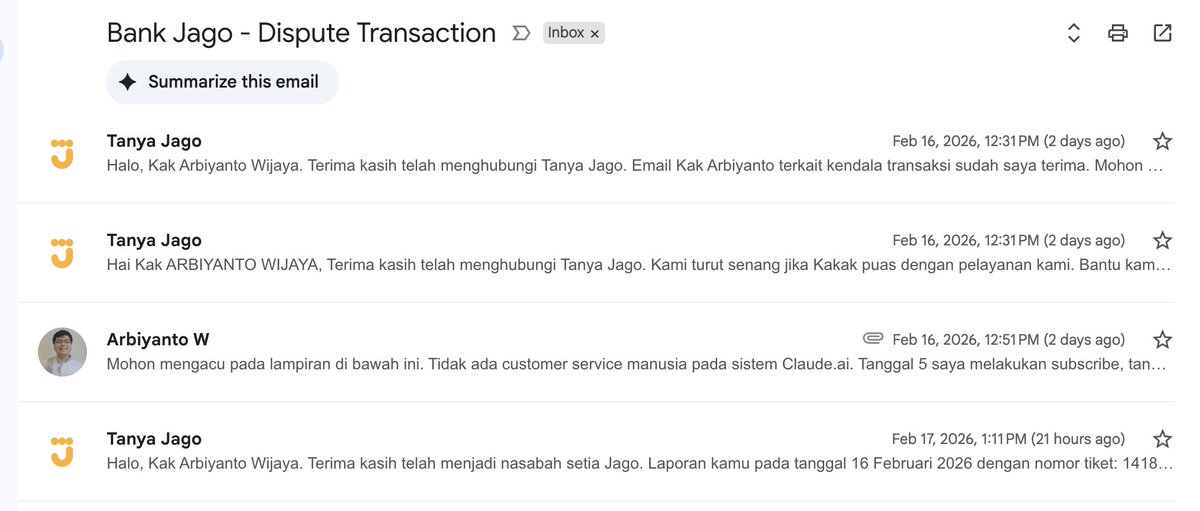 arbiyanto_js's tweet photo. @jadijago Ini customer service isinya Bot atau emang manusianya gak bisa ngecek email balasan? udah 3 kali jawabannya cuma sama nanyain bukti-bukti, udah dikirim 3 kali masih nanya pertanyaan yang sama. astaga banget kayak gak diproses sama sekali laporannya. https://t.co/koYbkhNBjq
