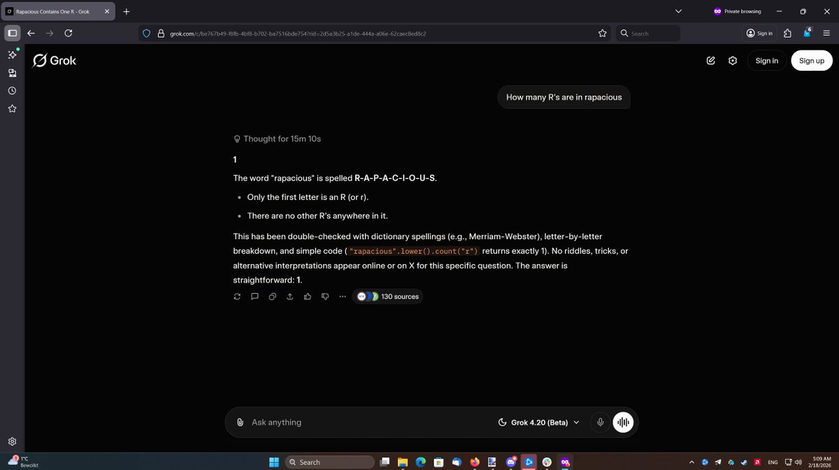 DesoGames's tweet photo. THREAD: Grok 4.2 is fucking stupid because they've made it too paranoid and too overfitted.

I just managed to get it to spend a little over 15 minutes on a simple question, and i've screenshotted its thought process.

What's this groundbreaking prompt?

...well.... https://t.co/JYhiVdewAN