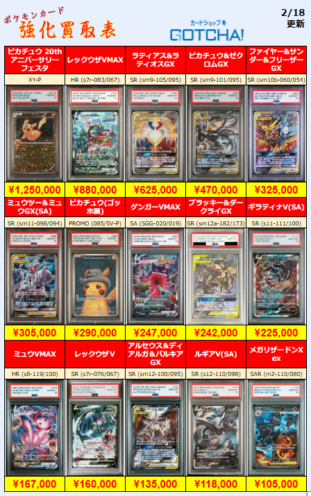 2/18更新 ⚡🔥【PSA強化買取表④】🔥⚡ 💥【PSA10】レックウザVMAX