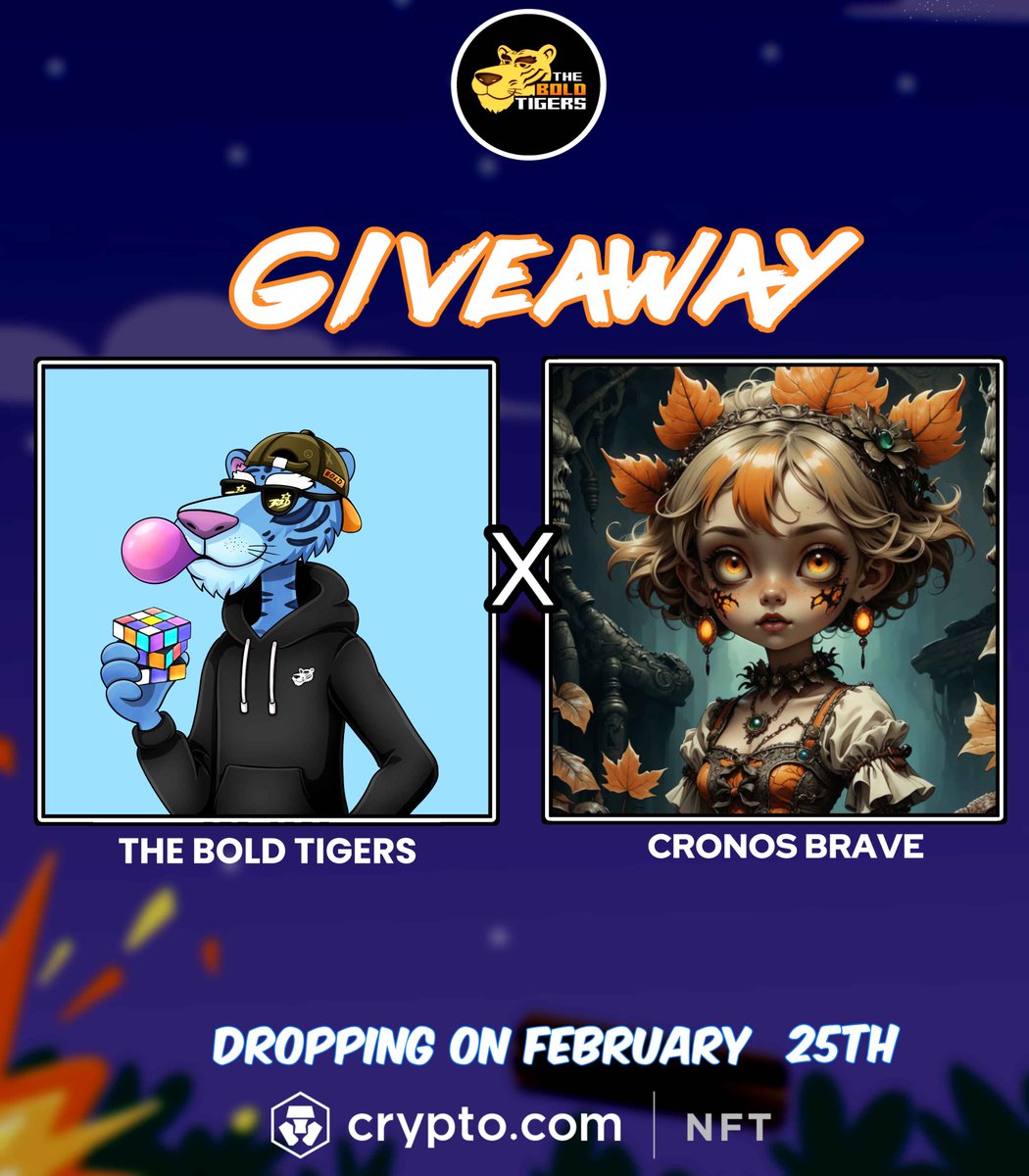 🎉 GIVEAWAY WINNERS ANNOUNCED! 🎁 #crofam 

Thanks to everyone who entered our collab giveaway with
<a href="/BoldTigers_NFT/">THE BOLD TIGERS NFT</a> &amp; <a href="/cronosbrave/">BRAVE</a> 
Winners:
 1x Tigers On The Hunt NFT <a href="/RomL24/">Rom</a> 
 1x Ambery Cuties <a href="/nevets_47/">Steven Harris</a> 

Huge Congratulation Legends - claim your prizes on discord 🎁