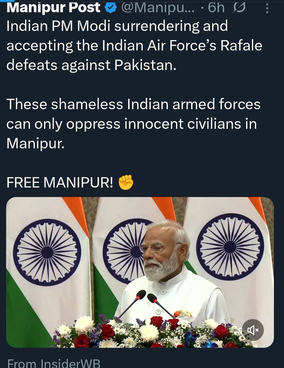 The account <a href="/ManipurPost5/">Manipur Post</a> claims to be a local voice for Manipur.

​REALITY: It is run by Mir Abdul Wasae from Lahore, Pakistan &amp; Saudi Arabia.

​This foreign entity is posing as an Indian to incite violence and spread fake news about the Indian Army. This is a direct attack on
